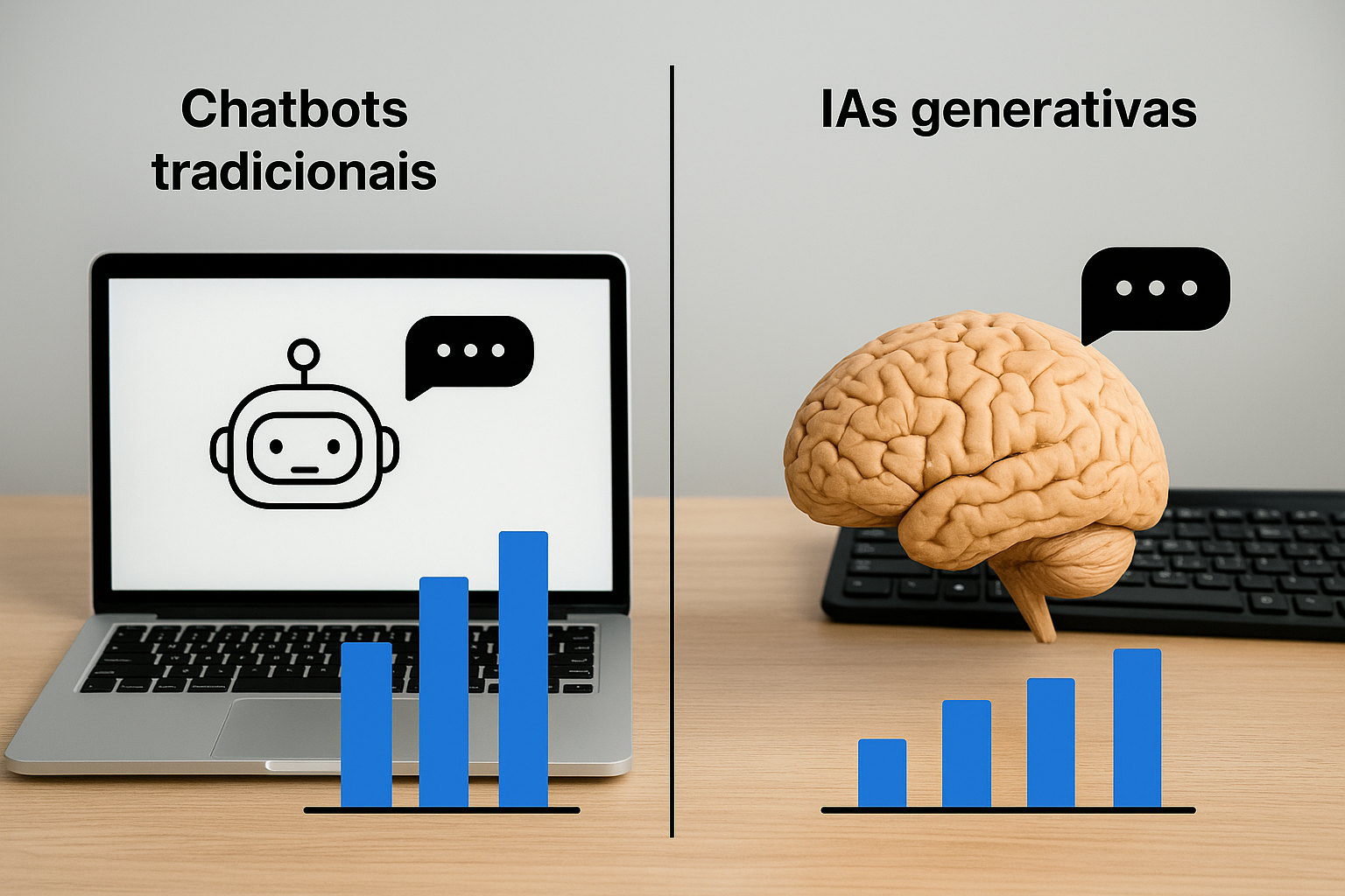 Gráfico comparando a capacidade de resposta de chatbots tradicionais e IAs generativas.