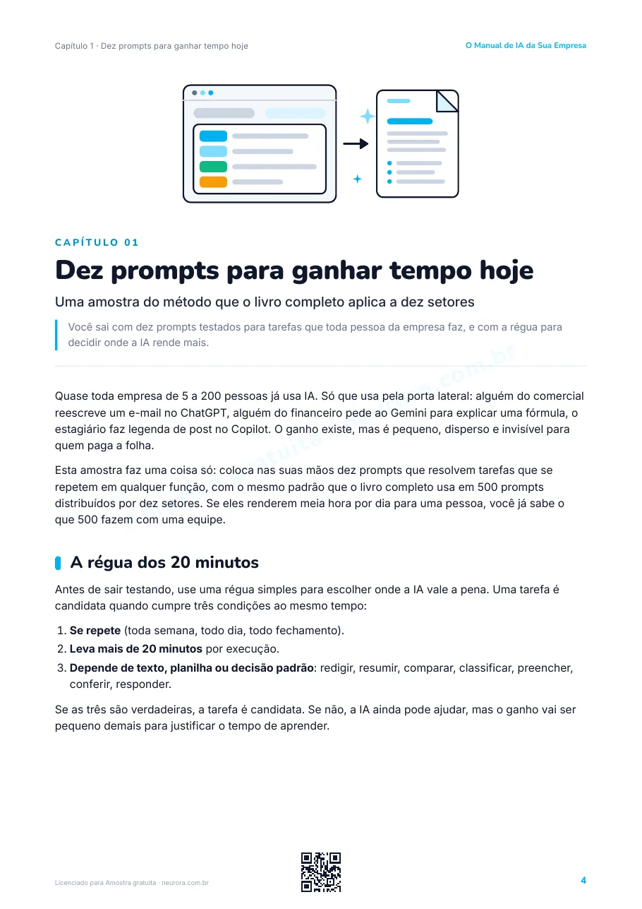 Página do livro com a régua dos 20 minutos